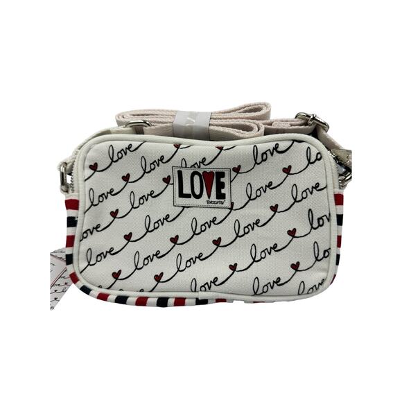 Brighton Handbags - NWT Brighton Love Scroll Cross Body Bag White, Red & Black with Hearts, 7"  New